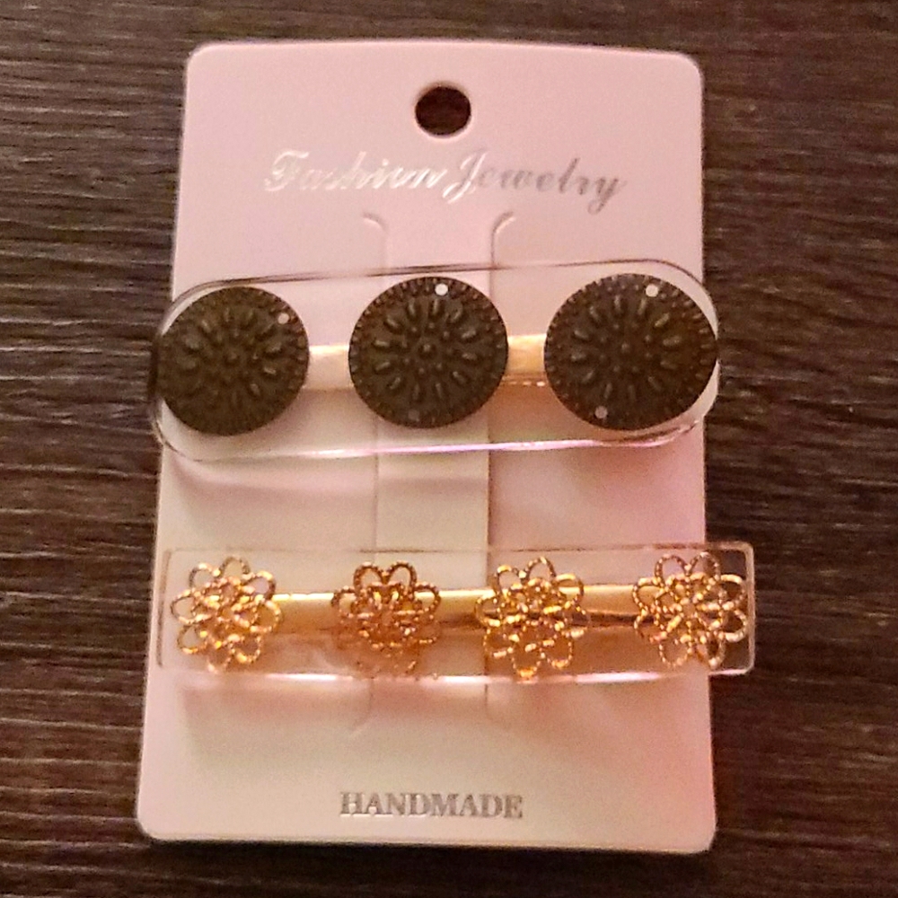 Pewter and Rose Gold Barrette Set